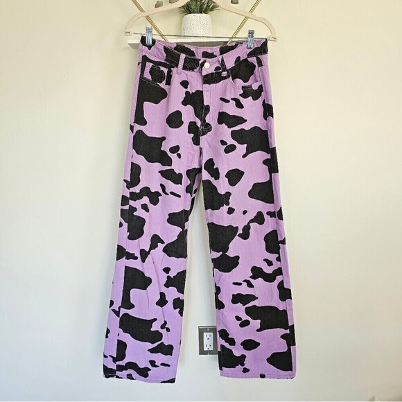 SHEIN Purple Cow Print Mom Jeans Size Medium - Picture 7 of 15